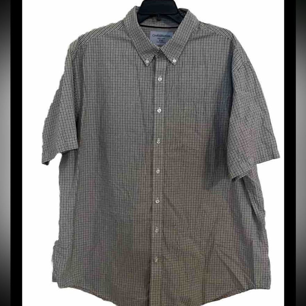 NWT Men’s XXL Croft & Barrow Short Sleeve Button Down Tan Blue White